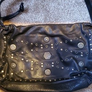 Soft Black leather studded Indian bag